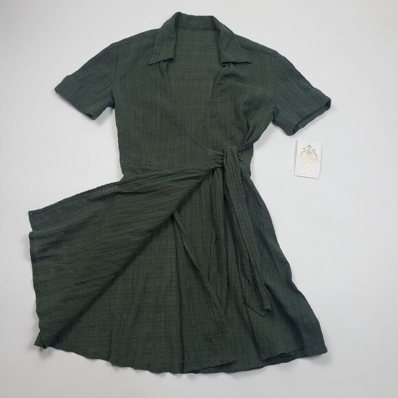 BECCA Playa Textured Collared Wrap Shirtdress Cover-Up Size Small Cactus Green - Picture 12 of 16